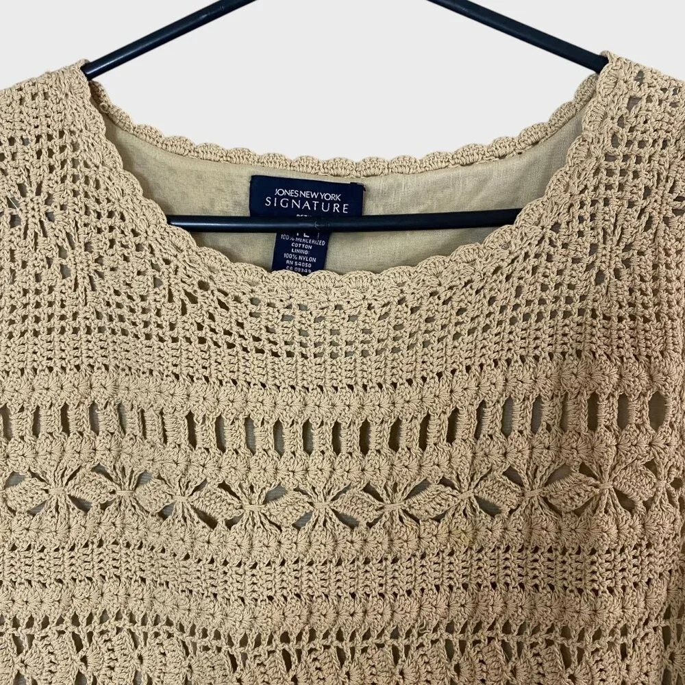 Jones New York Lined Crochet Sleeveless Top Tan Women's Petite Large Casual Boho - Picture 5 of 9